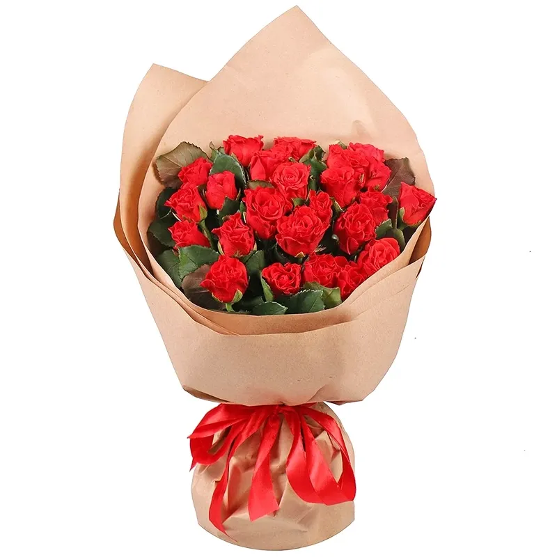 Букет из 25 роз алого цвета в крафте (50см)